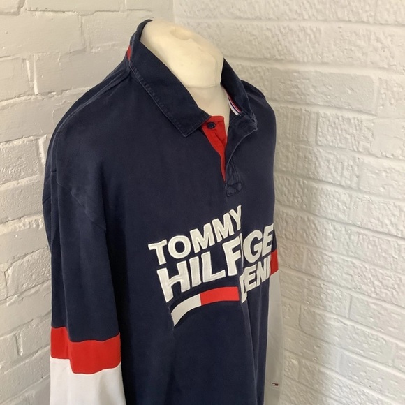 Vintage Tommy Hilfiger Spellout Rugby Shirt - Size 2xl x- P2P 27โ - Navy & White - Picture 4 of 8